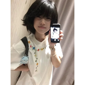 万针全刺绣工艺抖音得物高品质260克重磅纯棉双纱美式高街短袖T恤图片