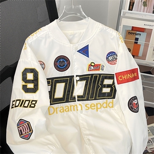 F120-P63 高街ins潮牌嘻哈宽松夹克美式复古刺绣机车棒球服外套男图片