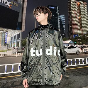 港风炫彩反光夹克男大码宽松字母印花外套 A090-JK50 P85 限118图片