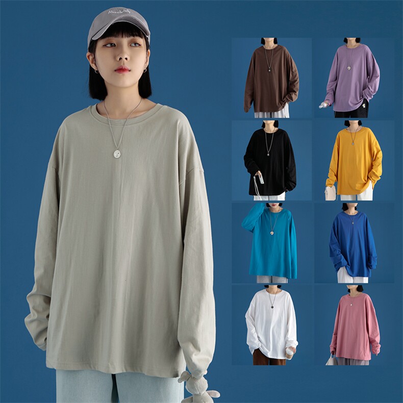 纯棉2024新款情侣纯色圆领长袖T恤男女士打底衫A158-T88889-P20,男装T恤,电商A158-1