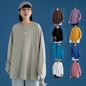 纯棉2024新款情侣纯色圆领长袖T恤男女士打底衫A158-T88889-P20图片