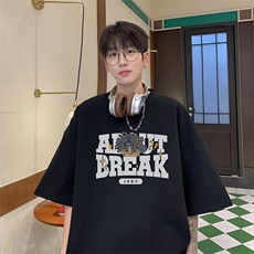 字母印花短袖T恤男纯棉2025新款夏季宽松青少年潮流五分半袖潮牌，男装T恤，电商C408(原B339-1)