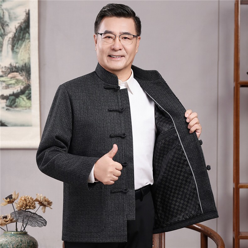 长期货新中式中老年唐装爸爸装立领盘扣夹克春秋款风外套GF9829,男装夹克,钱塘723