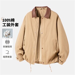 巴恩风夹克男飞行宽松休闲复古时尚美式工装翻领外套秋季图片