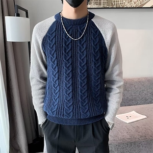 秋冬加厚保暖毛衣男休闲气质纽花拼接高级感针织衫男士毛衫 S580图片