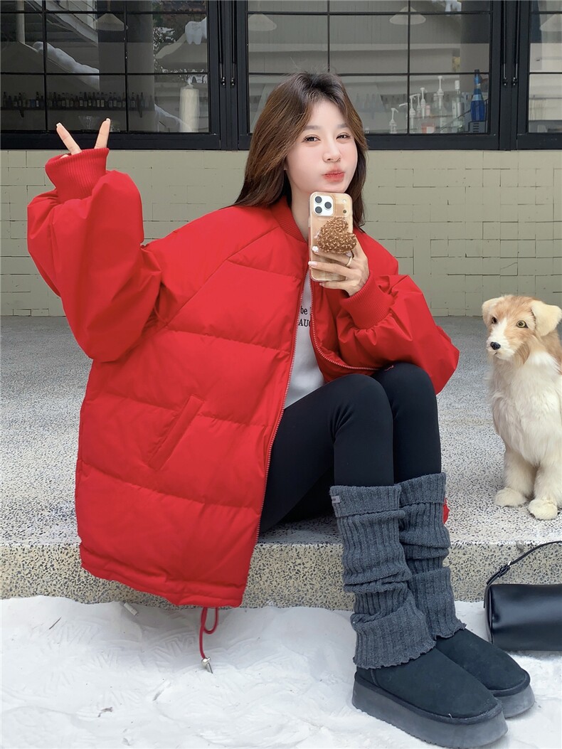 花边拼接白鸭绒棒球羽绒服女2025冬装保暖外套小个子跨年圣诞好看,女装羽绒服,艾米莉亚