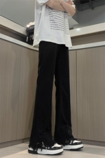 现货黄泥美式vibe裤高街黑色破洞微喇直筒毛边牛仔裤男K890-P55，男装牛仔裤，星座205