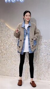 牛仔拼接编织貂 全新面料 高级感爆棚图片
