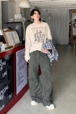 美式工装裤男女秋季设计感宽松多巴胺伞兵休闲阔腿裤YD9002-P75，男装休闲裤，星座509