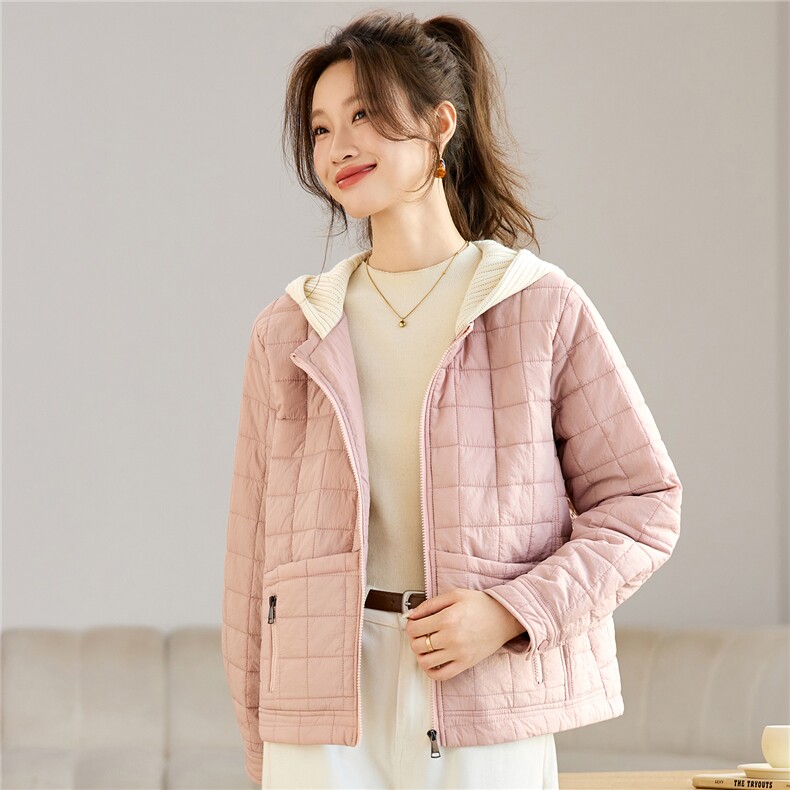 叶笙衣82559毛线帽相拼口袋拉链棉衣，女装棉衣/棉服，叶笙衣