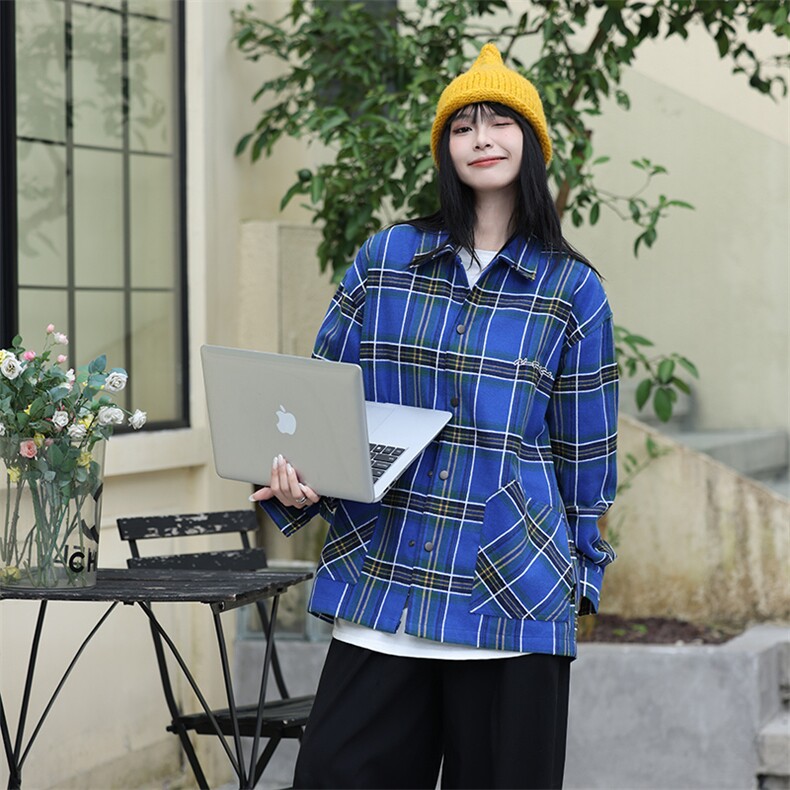 格子刺绣外套中性风情侣款917-1-25135P75,女装短外套,星座917-1