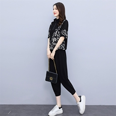 休闲套装女士2022夏季新款韩版宽松减龄大码显瘦时尚两件套，女装套装/套裙，魅影