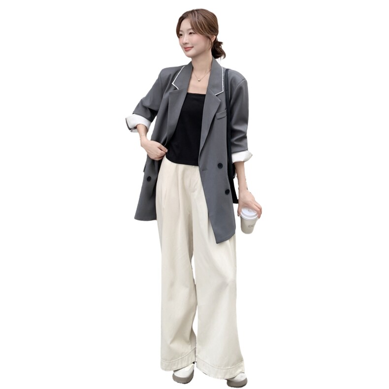 高级感撞色毛边西装外套女2025秋季新款老钱风气质宽松百搭小西服,女装西装,2C259