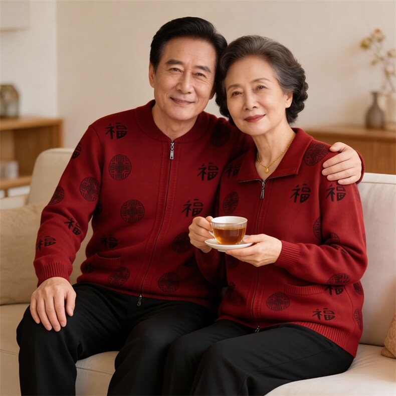 2026年秋季时尚百搭通勤简约休闲拉链福字,男装中老年男装,思涛羊绒