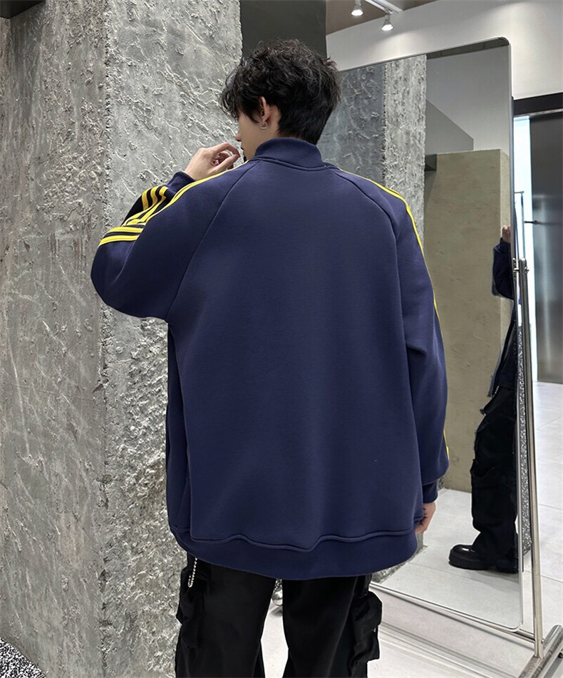 抖音得物高品质25春装重磅全棉三条杠连帽卫衣双拉链开衫外套CM34,男装卫衣,电商A486