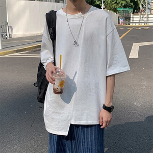 休闲五分袖潮流不规则上衣港风文艺设计拼接感T桖HY30TP35控48
