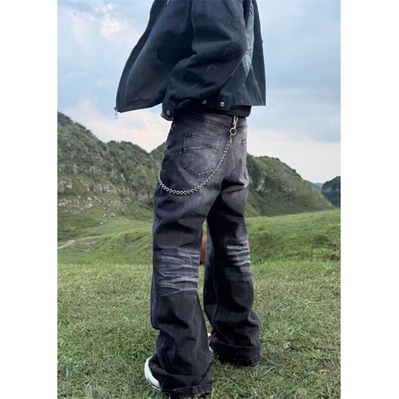 直筒裤街头潮牌复古新款水洗长裤子灰黑色牛仔裤男款N8427,男装牛仔裤,星座1116A（原606A-3）