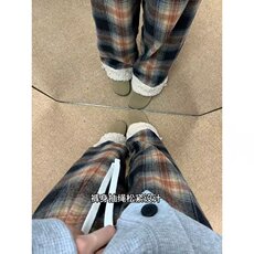 格子裤男女冬季新款高腰宽松慵懒直筒休闲加绒阔腿裤LA80833-P52，男装卫衣，星座1008