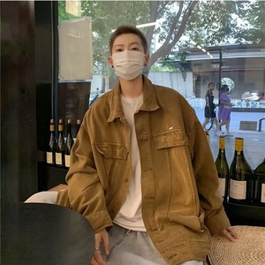 美式复古做旧水洗牛仔外套男女嘻哈帅气潮流宽松百搭情侣夹克上衣,哈青色围巾怎么搭配图片