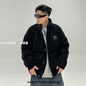 羽绒服男2025秋冬季潮流立领保暖格子加厚男士皮羽绒603-P180图片
