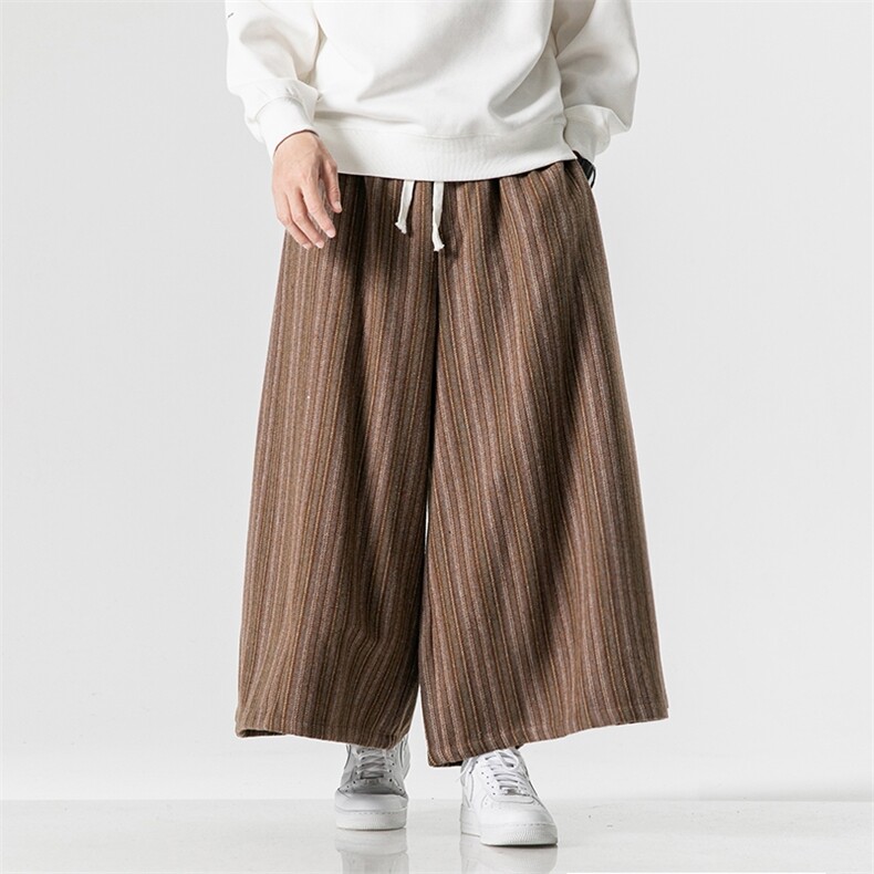 秋冬大码风加厚毛呢条纹休闲裤裙裤超宽阔腿裤日系K246/P75,男装休闲裤,电商A221A
