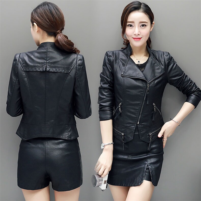 新款韩版女士显瘦时尚短款机车PU皮夹克外套，女装皮衣，江南女神