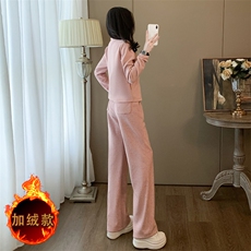 女冬季新款开衫卫衣阔腿裤加绒两件套潮，女装套装/套裙，江南
