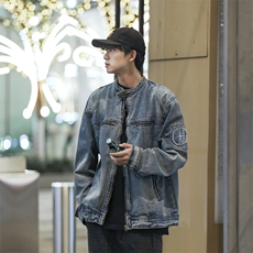刺绣牛仔外套男秋季设计感拉链工装夹克高街复古蓝衣服JK1131-P88，男装工装外套，星座1103-3