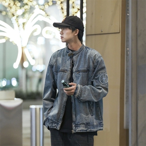 刺绣牛仔外套男秋季设计感拉链工装夹克高街复古蓝衣服JK1131-P88图片