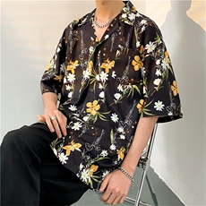 夏季五分袖潮牌宽松垂感面料男式痞帅衬衫男百搭防晒服外套夹克，男装衬衫，星座301D-5(原星座1415）