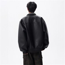 抖音得物高品质美式高街复古老钱风PU皮夹克外套男女短款机车皮衣，男装夹克，电商A486