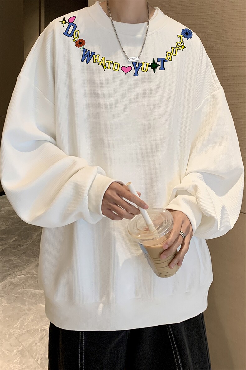 5XL华夫格卫衣男大码胖子圆领长袖t恤HW76381-P30加绒款-P40,男装卫衣,电商A040