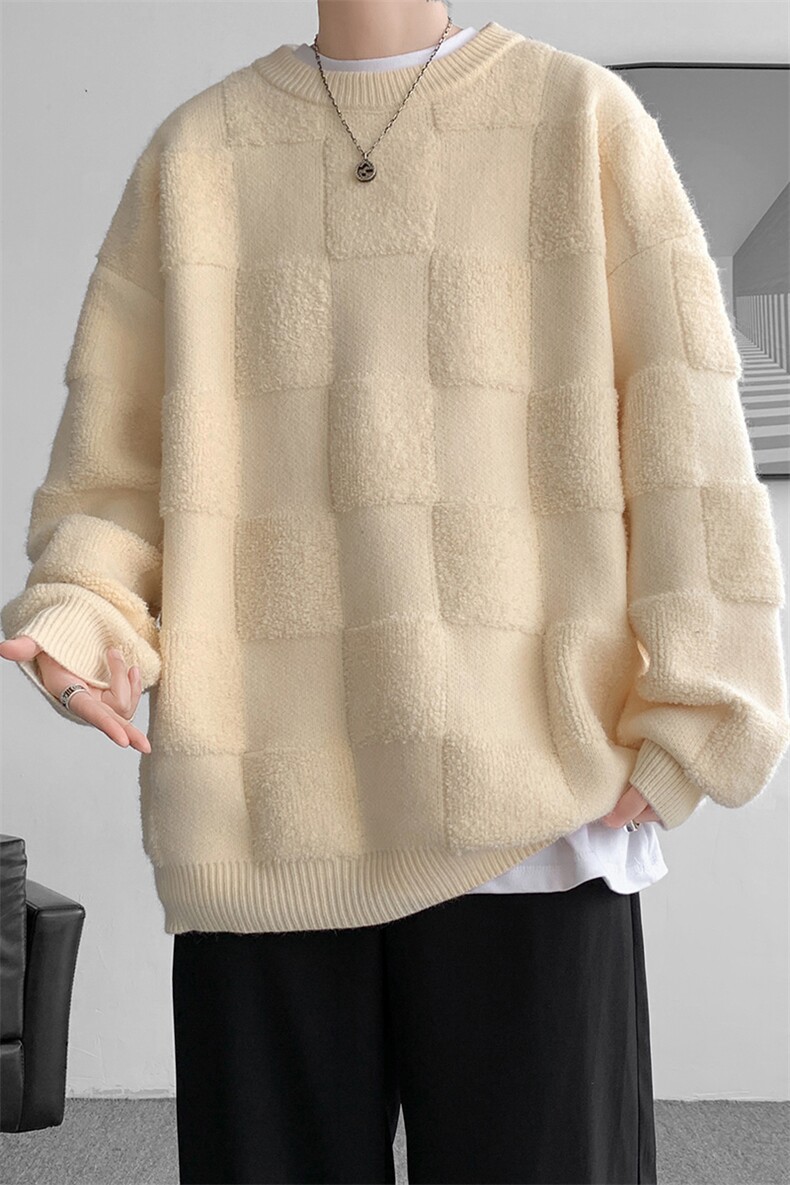 8XL-M特大码美式街头设计感毛巾绣格子毛衣男女情侣MY1204P50控68,男装针织衫/毛衣,电商D206-1