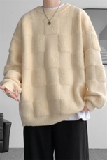 8XL-M特大码美式街头设计感毛巾绣格子毛衣男女情侣MY1204P50控68，男装针织衫/毛衣，电商D206-1