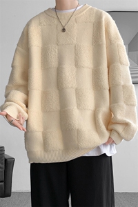 8XL-M特大码美式街头设计感毛巾绣格子毛衣男女情侣MY1204P50控68图片
