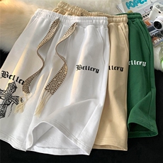 美式hiphop十字架短裤男夏季薄款篮球运动五分裤潮牌宽松休闲裤子，男装牛仔裤，电商A268A