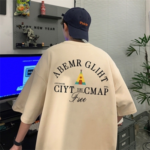 抖音得物二开现货供应220克夏装重磅美式高街宽松短袖t恤MT99图片