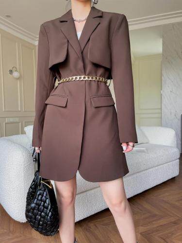 秋季新款气质链条腰带收腰连衣裙，女装连衣裙，LION&CAT(2F)