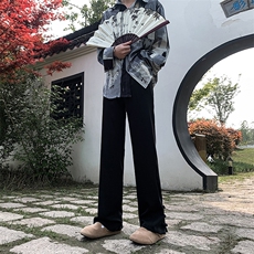 现货新中式风夏季休闲冰丝高级感垂感直筒西裤男KK433-P55，男装西裤，星座205