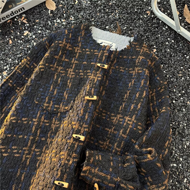 复古破坏格子男女款外套秋季毛边痞帅短款高级香风褂子夹克,男装夹克,星座813-2