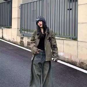 小熊刺绣夹克男女秋冬新款设计感洋气宽松中性风夹克外套JA272图片