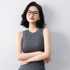 圆领新款针织背心女无袖纯色背心简约百搭宽松套头上衣女，女装针织衫/毛衣，清联羊绒