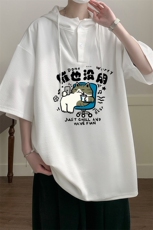 LD54403-P45NASA连帽短袖t恤男大码胖子带帽五分袖中袖，男装T恤，电商A040