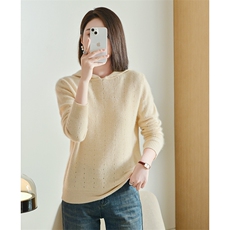 秋季新款纯色时尚显瘦七针双线挑孔连帽羊毛衫，女装羊毛衫，宋氏羊绒