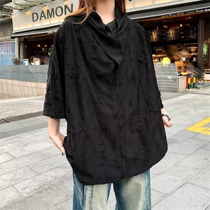 不规则t恤黑暗系T恤男女破洞短袖半高领7七分袖X144-P32图片