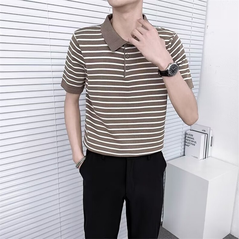 夏季薄款黑白条纹短袖polo衫男款修身透气男士韩版针织衫TM20,男装针织衫/毛衣,星座1116A-2（原606A-1）