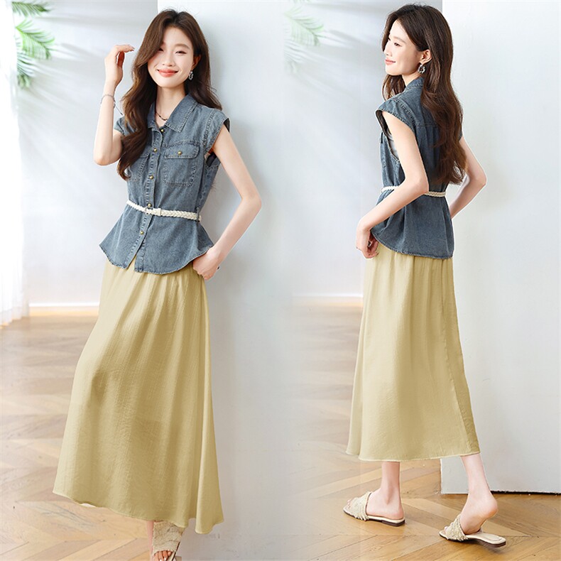 ZH&AH冰皮裙夏季新款时尚气质百搭设计款孕期风琴绉两色吊带裙，女装套装/套裙，星宇服饰