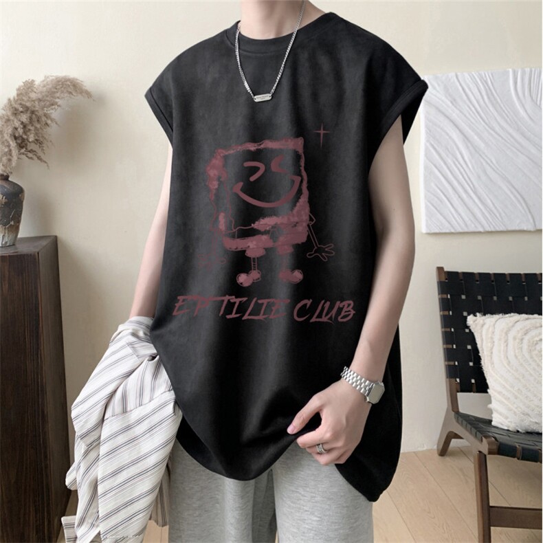 2025新款重磅高品质麂皮绒无袖坎肩背心海绵宝宝印花JB4147-特P19,男装背心/马甲,星座508（原C305）