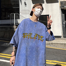 B239-1162-P38创意字母印花复古水洗做旧半袖重磅短袖T恤美式，男装T恤，星座514-2(原B239)