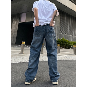 美式高街vibe风直筒长裤欧美痞帅男hiphop复古水洗牛仔裤图片
